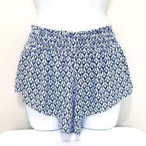 OLIVACEOUS BLUE AND WHITE FLOWY SHORTS SZ. S